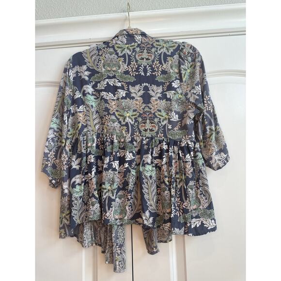 JAASE Blue with Multicolor Pastel Boho Floral Open Front Light Weight Kimono - Picture 6 of 6